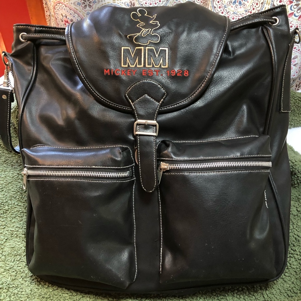 Vintage Disney Mickey Mouse Black Leather Backpack